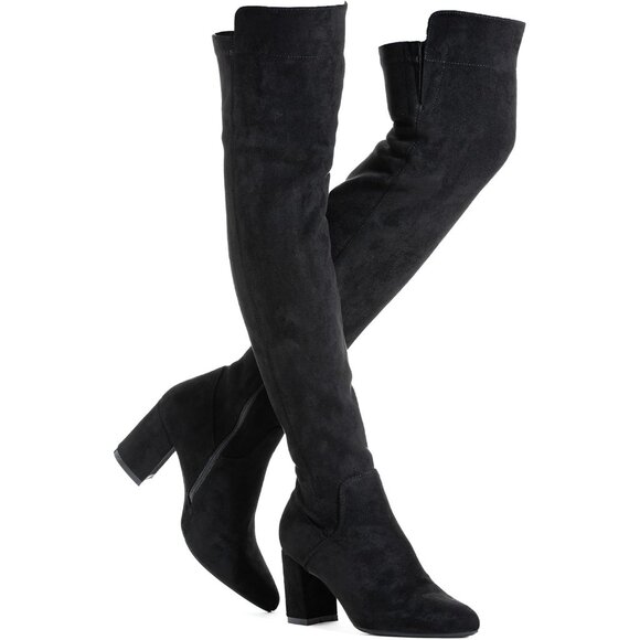 Women Black\3inch Suede Over the Knee Thigh High Chunky Block Heel Winter Boots - Picture 1 of 6